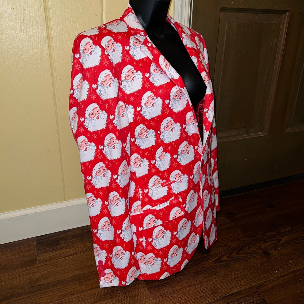 Suslo Couture Red & White Holiday Festive Slim Fit Blazer Sport Jacket Size S-38 - Picture 8 of 12